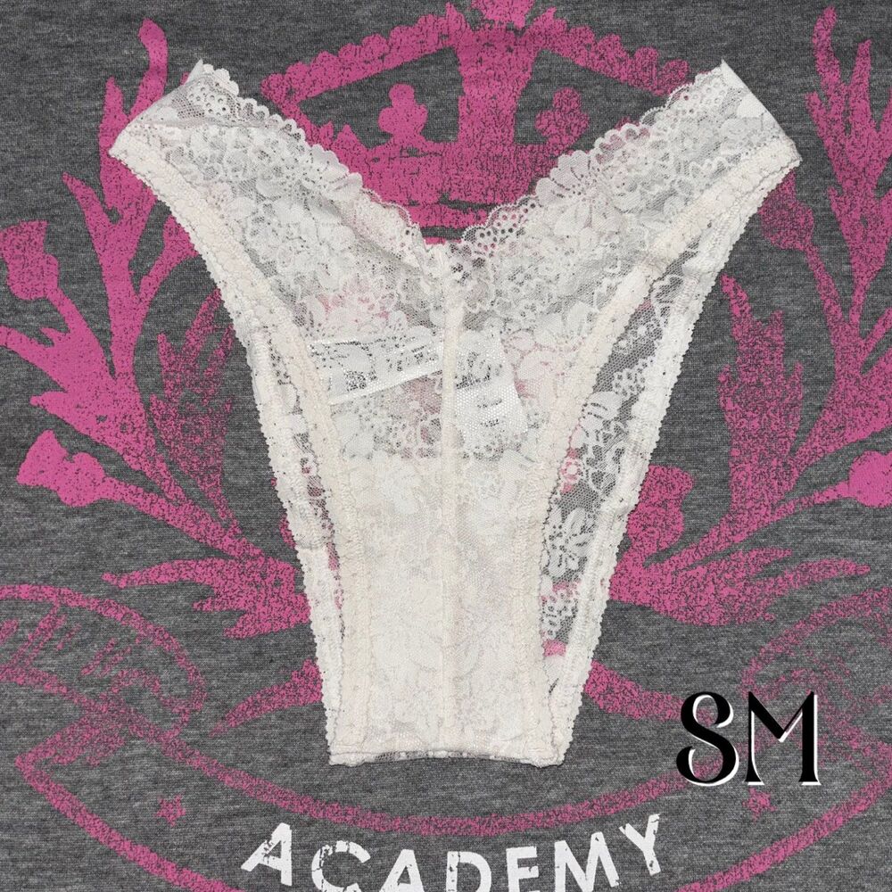 NWT New Victoria’s Secret PINK Wink V Front Brazilian Lace Panty White SM